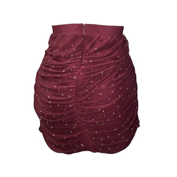 J for Justify Womens Burgundy Ruched Mini Skirt W/ Rhinestones 2X Burgundy - Picture 1 of 8